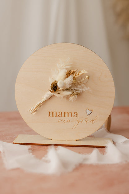 Moederdag | Houten bordje met droogbloemen