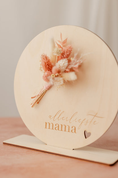 Moederdag | Houten bordje met droogbloemen